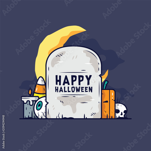 Slika na platnu Happy Halloween tombstone with jack o lantern