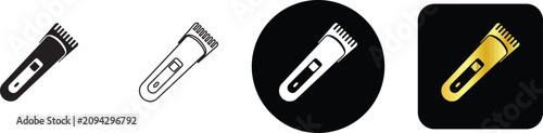 Professional electric hair trimmer clipper icon set for barber shop grooming care and beauty salon styling