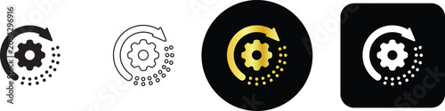Continuous process optimization workflow cycle icon set with rotating gear and arrow for automation updates