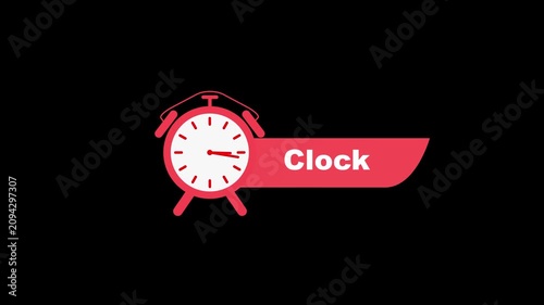 Red alarm clock with clock text on black white