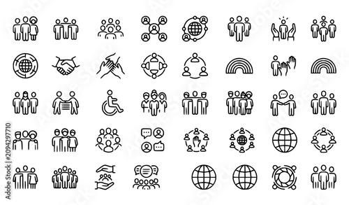 Diversity Inclusion and Global Community Line Icon Set