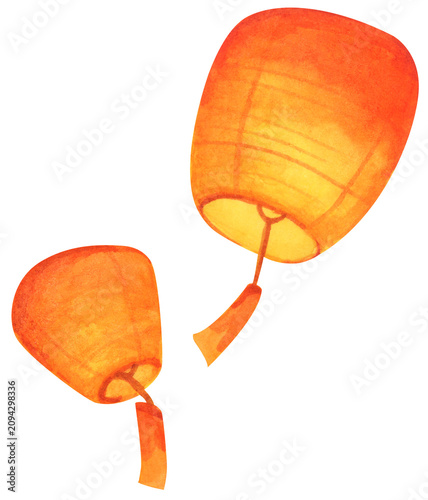 Watercolor painting of Mid Autumn Festival Sky Lantern.