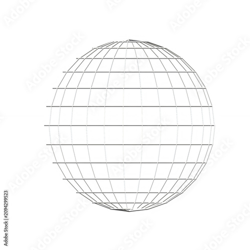 Photos Minimalist wireframe sphere with latitude and longitude lines, geometric 3D glob