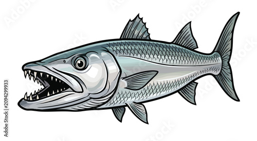 Εκτύπωση καμβά Detailed illustration of a fierce barracuda fish with sharp teeth