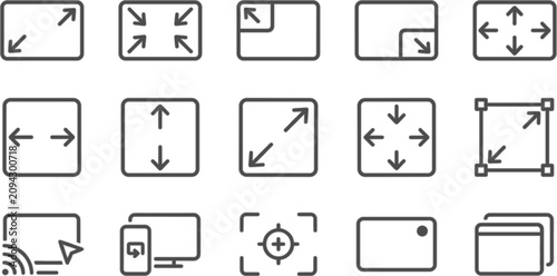Obraz na płótnie Vector linear icon set of screen scaling and resize arrows