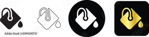 Creative paint bucket icon set with dripping drop in outline circle and luxury gold theme