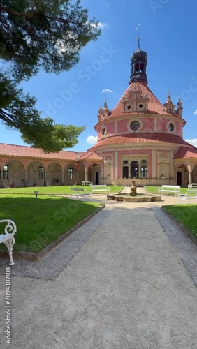 Decorated Rondel pavilion at Chatea Jindrichuv Hradec. Czech Republic