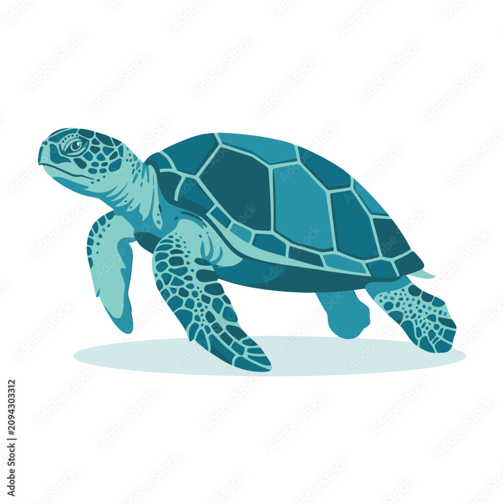 Fototapeta premium Blue sea turtle walking on beach in ocean water environment