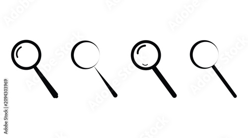 Magnifying glass vector icons set. Search and zoom symbol. Minimal exploration magnifier tool symbol