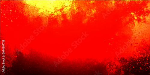 Konstfotografi Explosion of red and yellow abstract powder with dynamic movement and fiery energy