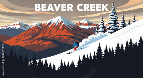 Schilderij op canvas Professional vector illustration design of a majestic snowy mountain slope featu
