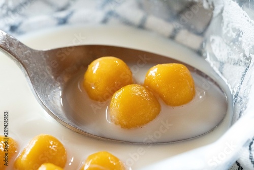 Bua loi Thai dessert in coconut milk with sugar.