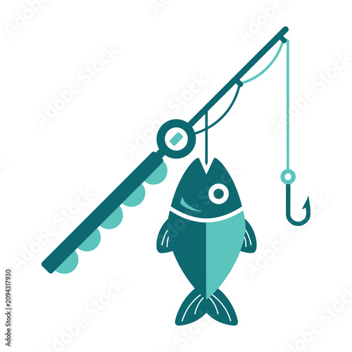 Принти на полотні Fish hooked on fishing rod with bait and lure attached to line recreational acti