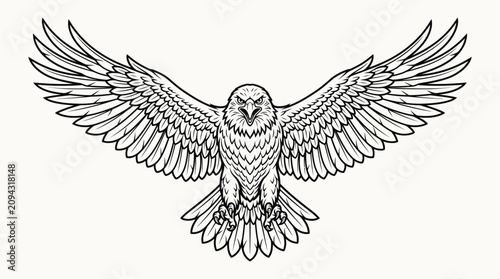 Tableau sur toile An owl spreads its wings in a threatening stance on a tree branch outdoors