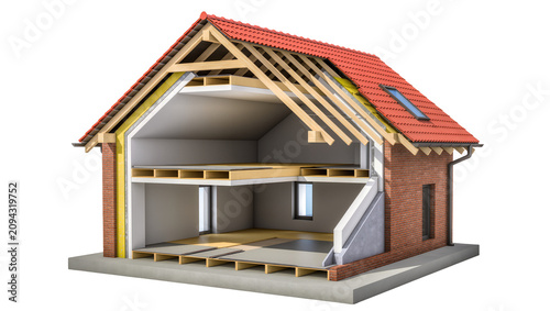 Fotografie Isolated cutaway view of a modern house showing detailed internal construction and structural elements