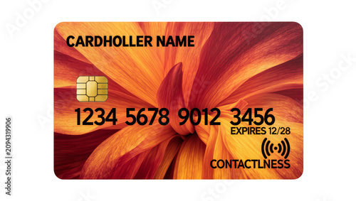Картината върху платно Isolated secure bank payment card featuring vibrant orange red flower petal desi