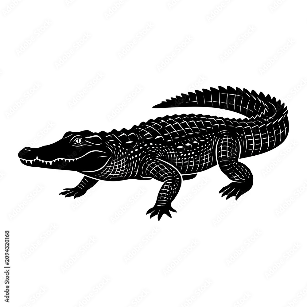 Fototapeta premium Black and white alligator swimming in water