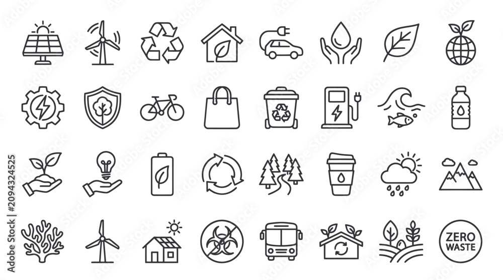 Fototapeta premium Eco-friendly sustainability and green energy icon set.