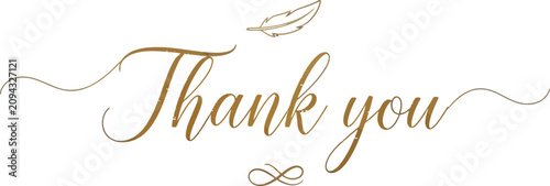 Elegant 'thank you' calligraphy with leaf accent appreciation gratitude and recognition