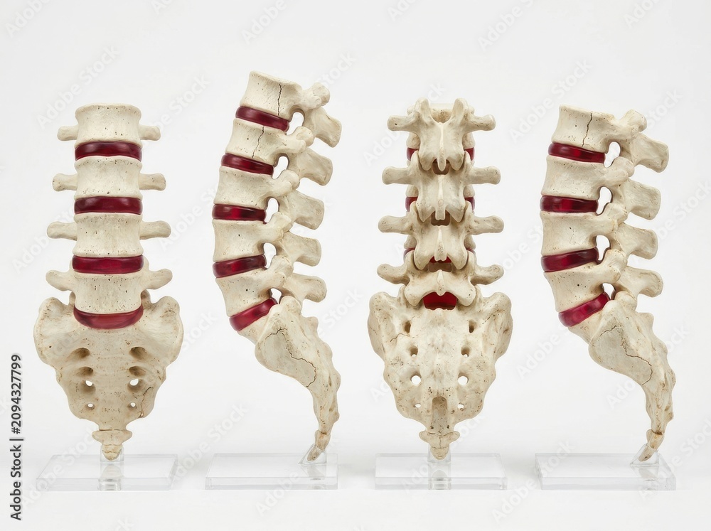 Obraz premium Lumbar spine anatomical models in anterior posterior and lateral views on white background