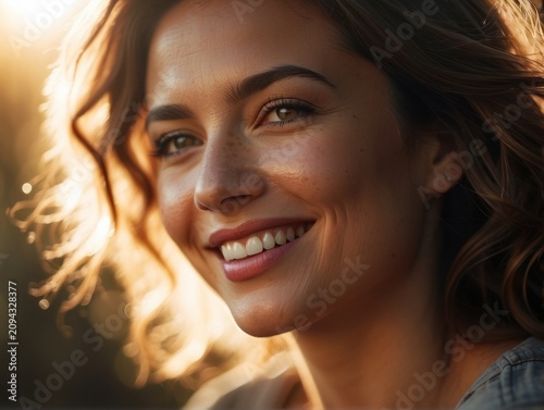 woman with sunlight flare and nature , Their smiling faces reflect the joy of blissful scene