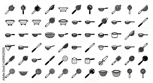 Photos Mega collection of kitchen strainers and colanders icons bundle featuring mesh s