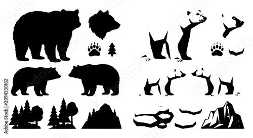 Quadro su tela Grizzly and polar bear silhouettes and negative space bundle featuring wildlife