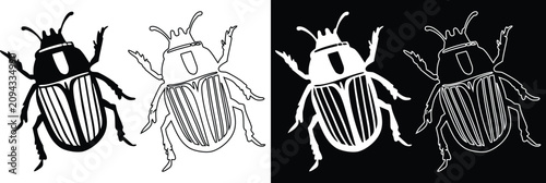 Foto Minimalist scarab beetle insect vector line art icon set in black and white posi