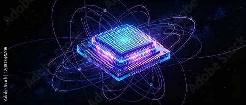 Quantum computing chip with neon glow