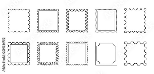Collection of decorative square frames with postage stamp borders decorative template illustration isolated minimalist collection background