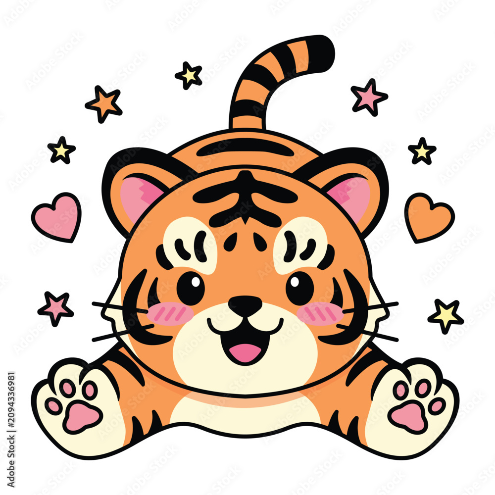 Fototapeta premium Cute Tiger Peeking Kawaii Cartoon Animal Vector Illustration