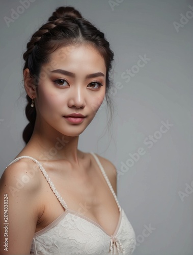 Asian woman with white dress, Facial treatment, skin care, Cosmetology