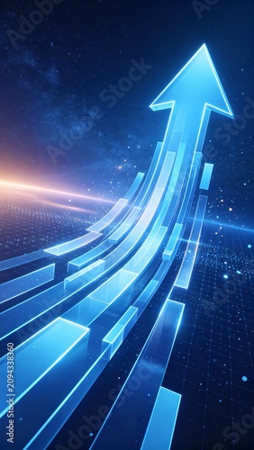 Blue arrow rising in space
