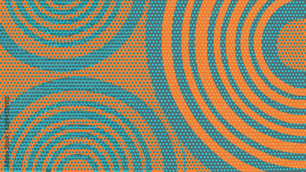 Fototapeta premium Optical Art Pattern In Orange And Teal Dotted Concentric Waves