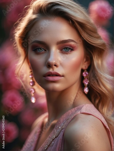 Radiant Pink MakeUp on Skin Serene Portrait Radiates Elegance and Beauty
