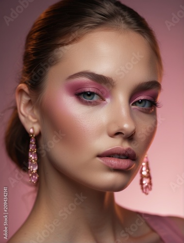 Radiant Pink MakeUp on Skin Serene Portrait Radiates Elegance and Beauty