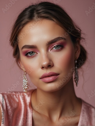 Radiant Pink MakeUp on Skin Serene Portrait Radiates Elegance and Beauty