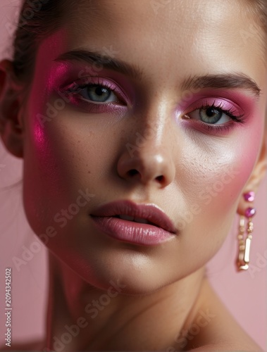 Radiant Pink MakeUp on Skin Serene Portrait Radiates Elegance and Beauty