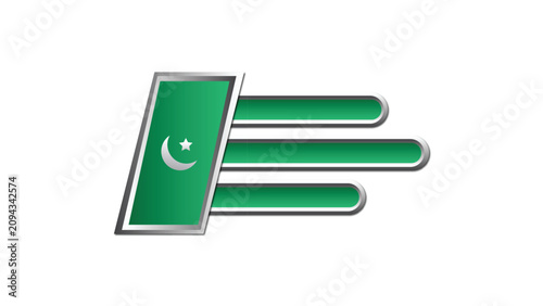 Pakistan flag icon, green national symbol, crescent moon emblem, vector graphic