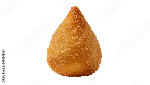 Isolated crispy golden brown coxinha traditional Brazilian fried chicken savory snack food