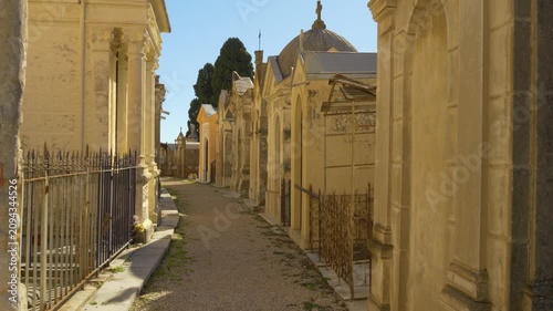 Old cemetery alley with mausoleums in Menton France