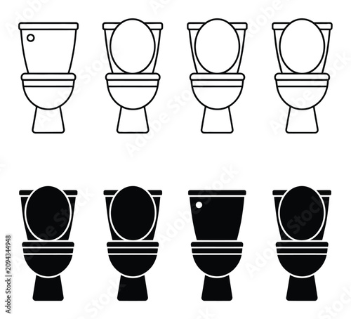 Set of toilet in outline and solid black styles