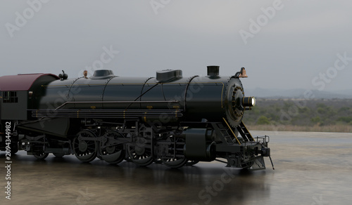 Locomotive, steam train, vintage train, 3D illustration.