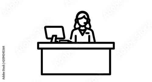 Bild auf Leinwand Professional at Reception Desk with Computer