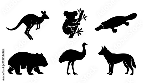 Foto Australian animal silhouettes vector set with kangaroo koala platypus and wildli