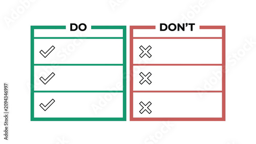 Obraz na płótnie Do and Don't comparison checklist vector, green check marks and red cross marks