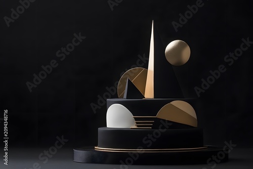 modern geometric cake with luxury black cake and gold cake presents a minimalist dessert with elegant contemporary cake design