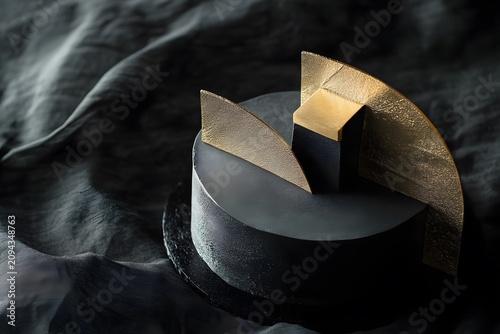 modern geometric cake with luxury black cake and gold cake presents a minimalist dessert with elegant contemporary cake design