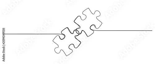 Fotografía Single line art of two connected jigsaw puzzle pieces representing problem solvi