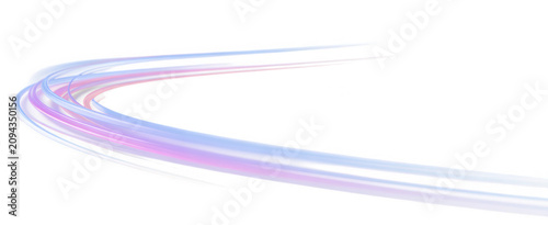 Abstract light trails with blue and pink glowing curves isolated on transparent background